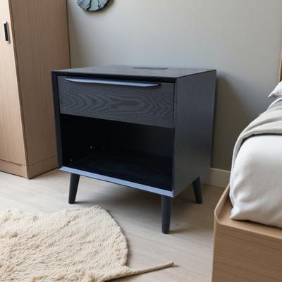 ZWYO HOSIMU 23.63 Inch MDF Nightstand with Drawer, Storage Cube, USB Charging, Mid Century Bedside Table for Bedroom Living Room