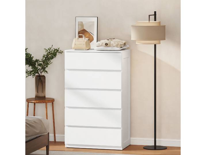 HOMCOM Commode 5 Tiroirs Blanc Minimaliste