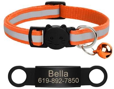 Uplifted Finds Customized Reflective Pet ID Collar With Nameplate orange 341
