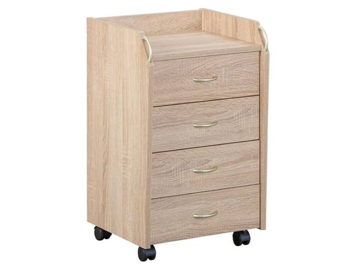 Inter Link – Rollcontainer mit Schubladen -Bürocontainer Standcontainer - Rollschrank Schubladenkommode Büroschrank 4 Sonoma Eiche - Novi, Holz