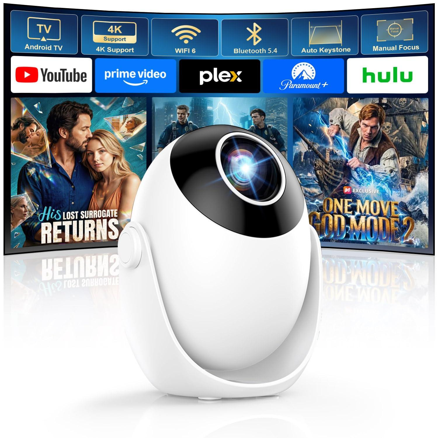 Selius Mini Beamer Wit met Ingebouwde Apps, 4K Ondersteuning, LED Display, HDMI, USB, Wi-Fi en Bluetooth