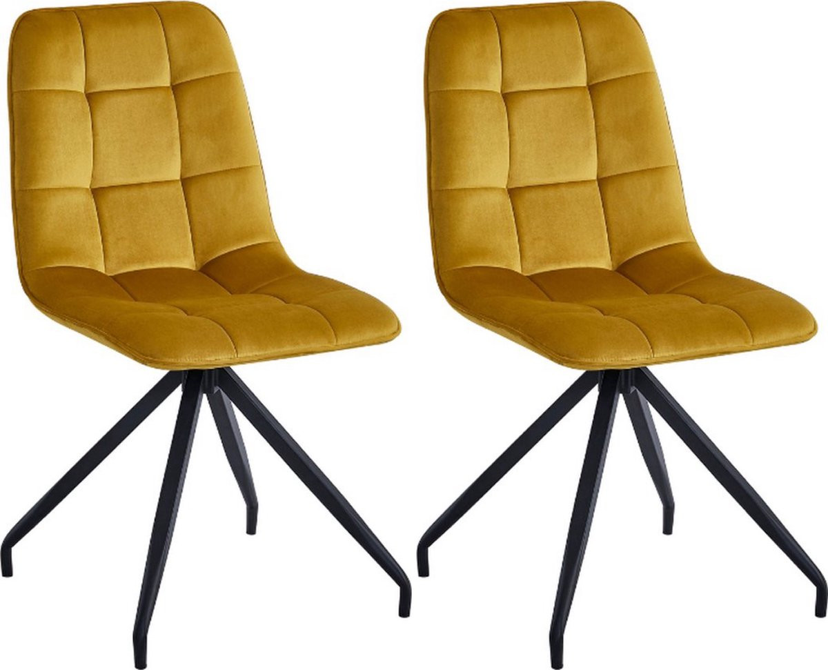 Colenis Farucci Eetkamerstoel Set van 2 - Okergeel - Velvet - Moderne Eetkamerstoel met Spinpoot