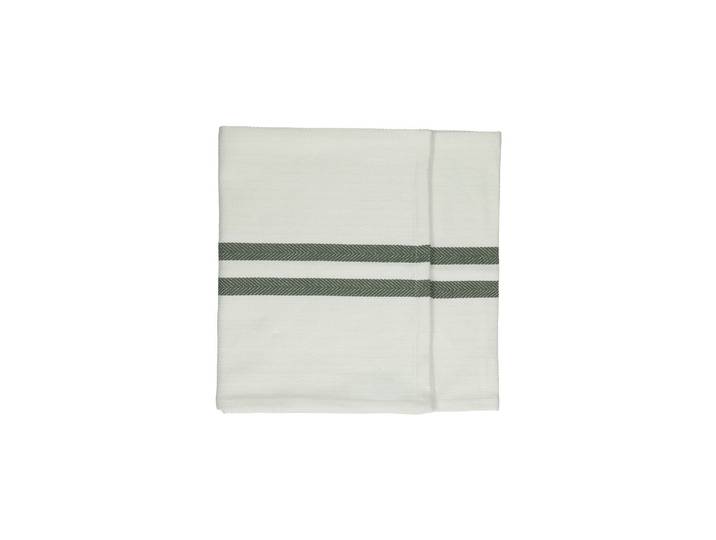 Chemins de table en pur coton blanc, lot de 2, bandes vert sapin