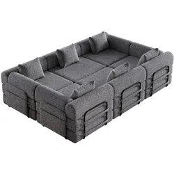 MODFU Schlafsofa Chenille Grau 2-in-1 mit Armlehnen-Ablagefach