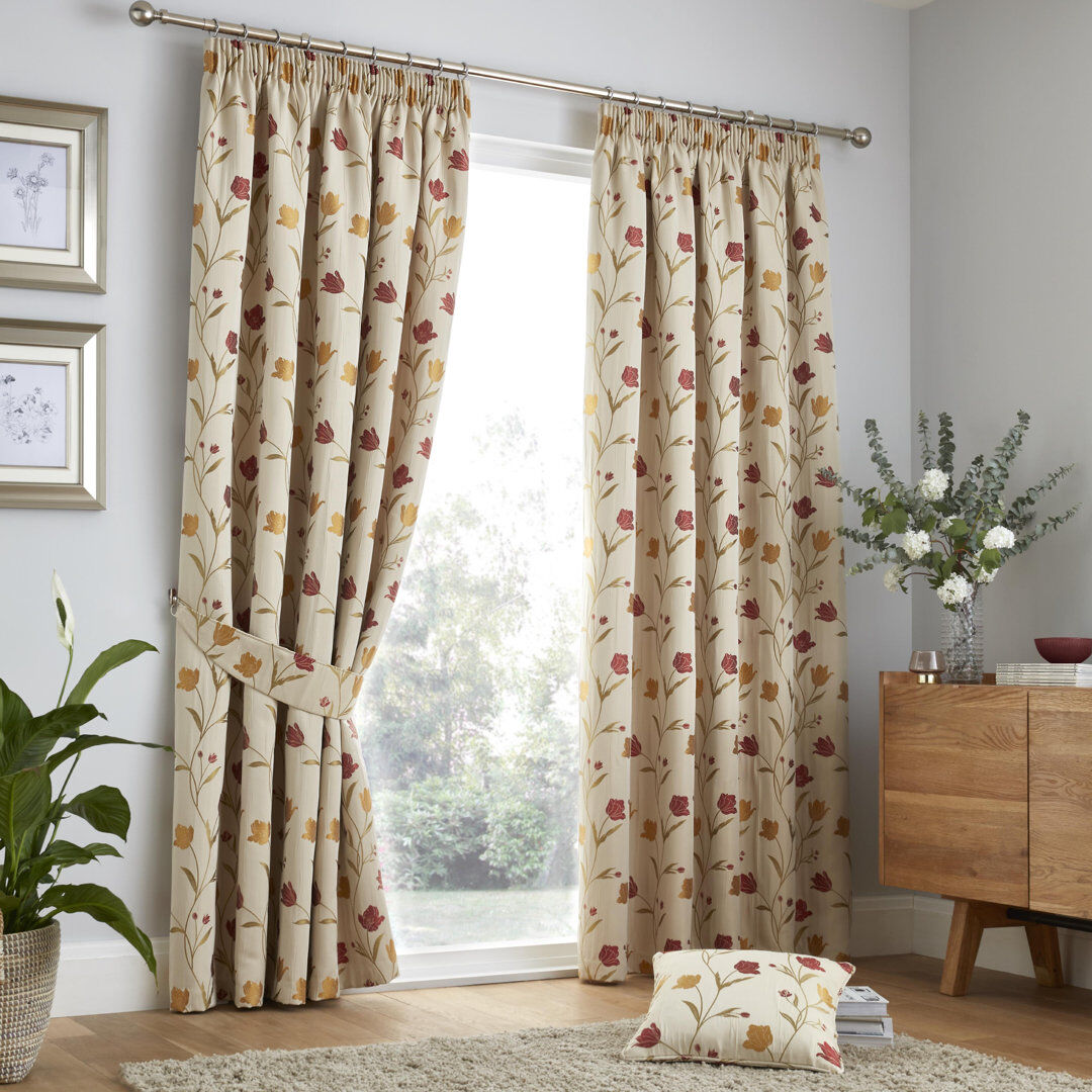 Curtina Juliette Room Darkening Curtain Natural/Red Width 229 x Drop 229cm