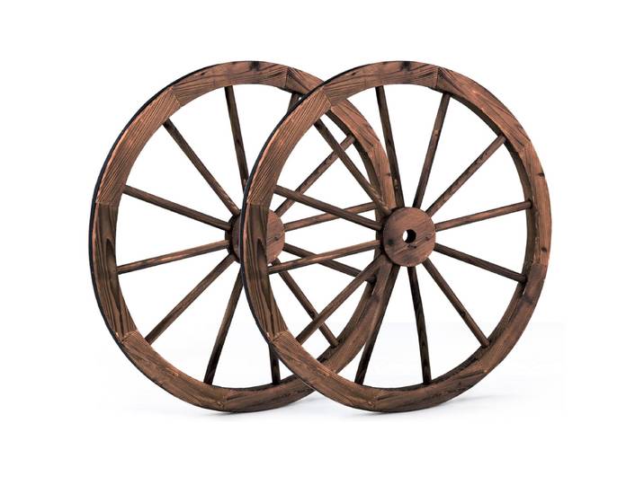 Ouderwets Wagenwiel Set van 2 Houten Wiel met Stalen Velg Decoratief Tuin Wagenwiel Autowiel 76 x 76 x 3,5cm Bruin