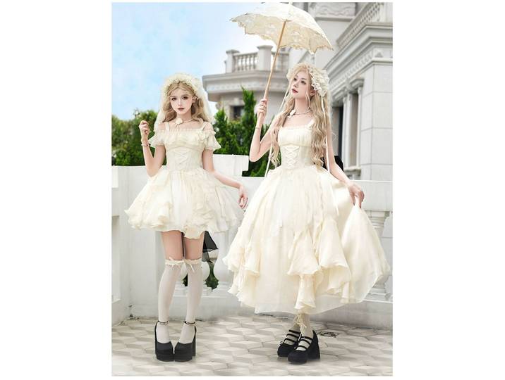 Variations au clair de lune avec Puji taille originale arête de poisson feuille de Lotus bord robe Gemini Jsk été douce fille princesse robe Lolita