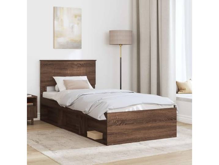 SKTQYQO Bettgestell Kiefer massiv 90 x 200 cm Braune Eiche, modernes Design, konische Linien, zeitgenössisches Zimmer