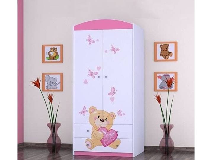 BDW 2-türiger Kleiderschrank mit Schubladen/Kleiderbügeln/Regalen/Kinderzimmer/Kleiderschrank / 88x55x187cm / 18mm Plattenstärke