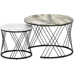 COUCHTISCH-SET 2er Set Spanplatte Metall Grau+Weiß+Schwarz