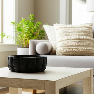 "Sagebrook Home Carved Elemental Bowl, 9"" Wood - Perfect for Interiors, Exquisite Centerpiece Bowl - 9"" x 9"" x 4"""