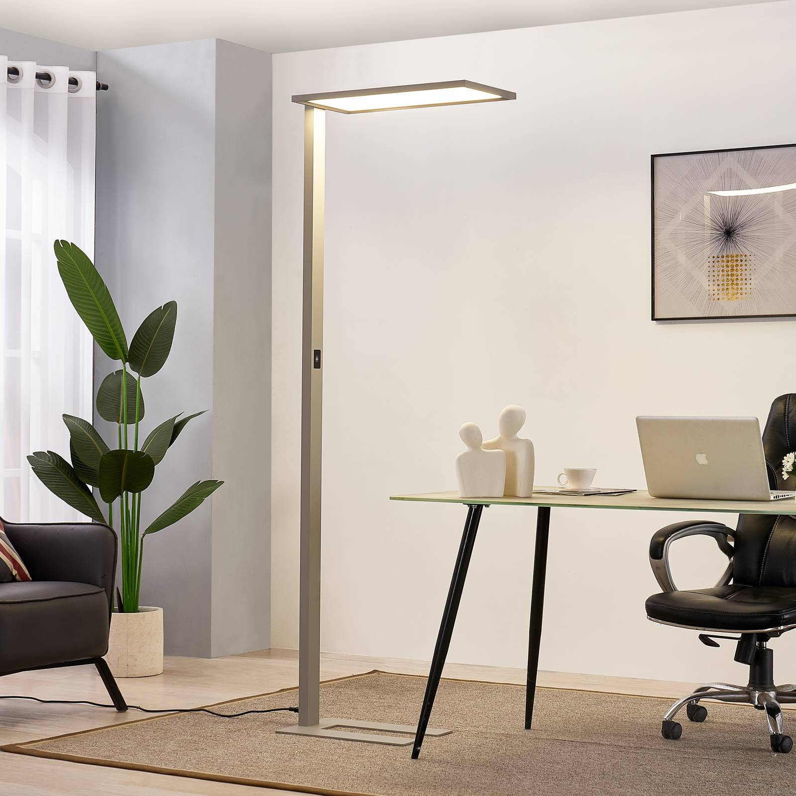 PRIOS Vloerlamp Taronis Modern Grijs Aluminium Dimbaar met LED voor Kantoor en Thuiswerkplek