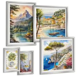 BILDER SET 5er Set - 50x50 cm & 20x30 cm & 40x60 cm Silberner Rahmen - Zitrusfrüchte aus Italien