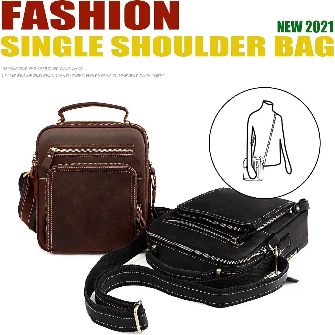 INF Vintage Crazy Horse Leder Umhängetasche - Multifunktionale Schultertasche