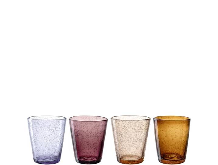 LEONARDO HOME BURANO Trinkglas 4er Set Buntes Gläser-Set Blaseneinschlüsse Wasserglas Softdrinkbecher Vier Farben Spülmaschinengeeignet Handgemacht 330 ml 055289