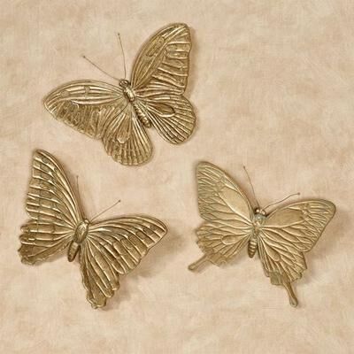 Touch of Class Aldora Butterfly Wall Art Gold Set of Three, Set of Three, Gold