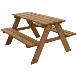 ML-Design Kindersitzgarnitur Braun – Sitzgruppe aus Massivholz mit Tisch & 2 Bänken, Outdoor Kindersitzgruppe für Garten, Terrasse & Picknick