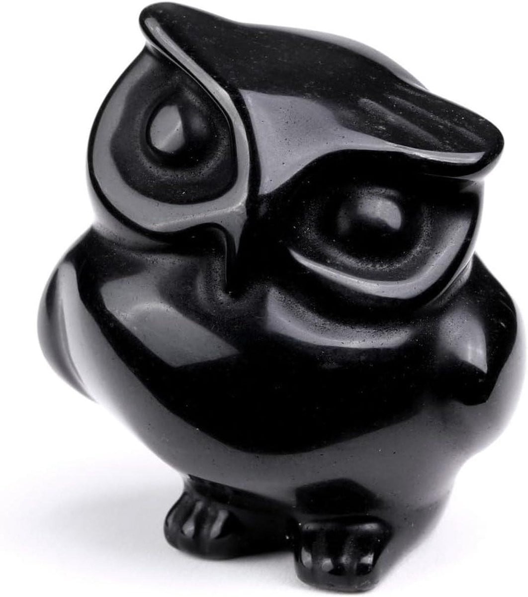 Handgesneden Kristallen Uil Beeldje van Edelsteen - Zwart - 4 x 3 cm
