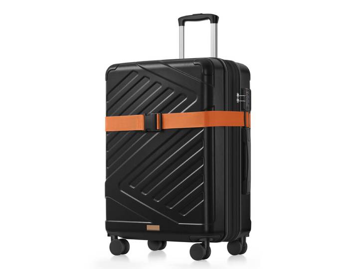 JOYFURNOS Valise rigide 24 pouces, Bagage de voyage extensible en ABS Noir pour bagage en soute avec serrure TSA &amp; roues pivotantes