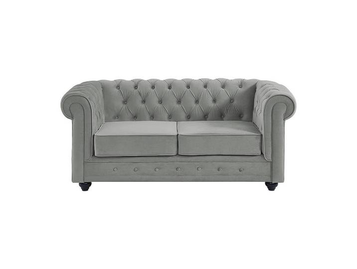 Vente-Unique Sofa - 2 Personen - samt - hellgrau Chesterfield, Hellgrau, Holz, 165x72x88 cm, Wohnzimmer, Sofas & Couches, Sofas, Chesterfield Sofas