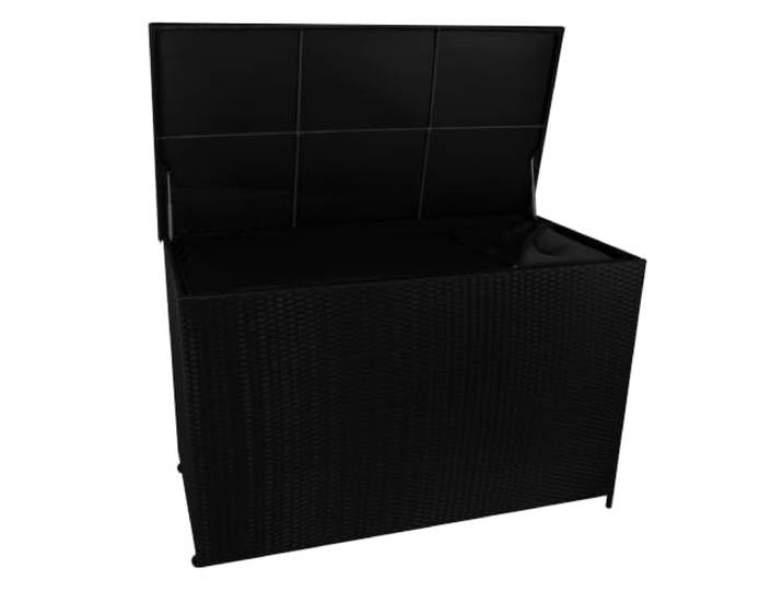 Coffre de Rangement Jardin Extérieur 996 L en Rotin Noir Résistant Aux Intempéries Doublure Zippée Rangement de Coussins Serviettes Jouets Meuble de Jardin Terrasse Cadre en Acier Verin en Gaz