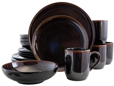 Elama Midnight Sun 16 Pc Round Stoneware Dinnerware Set in Metallic