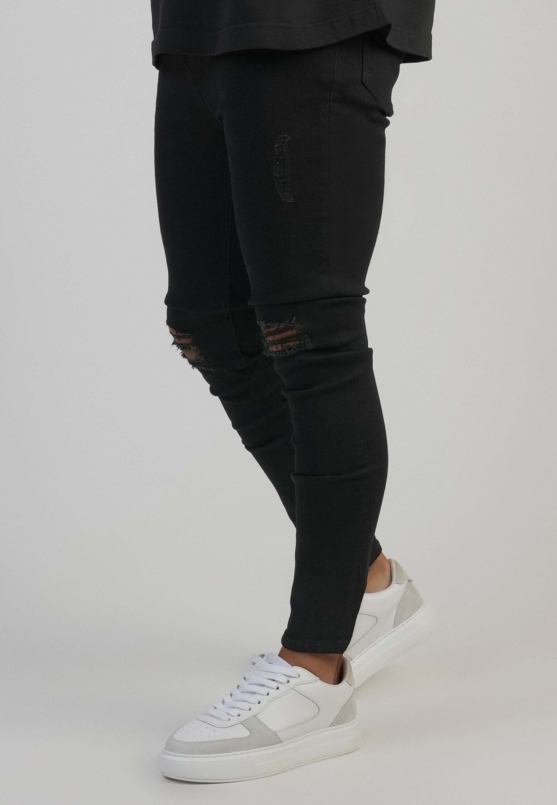 Skinny-fit-Jeans SIKSILK "Siksilk Jeans Distressed Skinny Jeans", Herren, Gr. 34, N-Gr, schwarz, Obermaterial: 98% Baumwolle CO. 2% Elasthan EL., Jeans Skinny-fit-Jeans schwarz 34, N-Gr