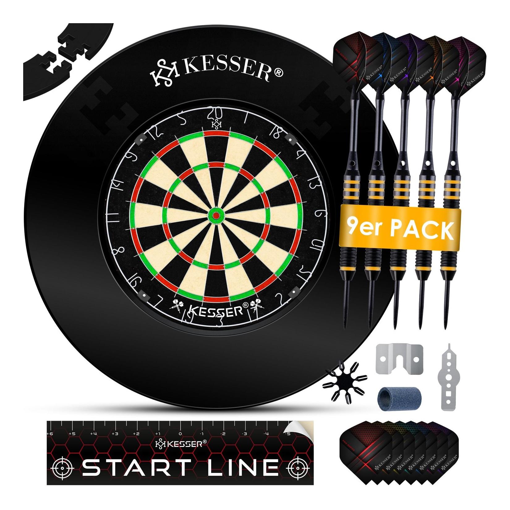 KESSER® Dartscheibe Sisal Professional Dartboard + Zubehör Steeldart Offizielles Dartscheibe Profi Steeldartscheibe - Dartboard inkl. Montageset