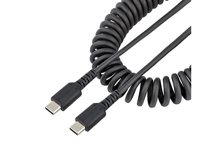 StarTech 1m USB-C naar USB-C Robuuste Spiraalkabel, 60W (3A) PD, Zwart