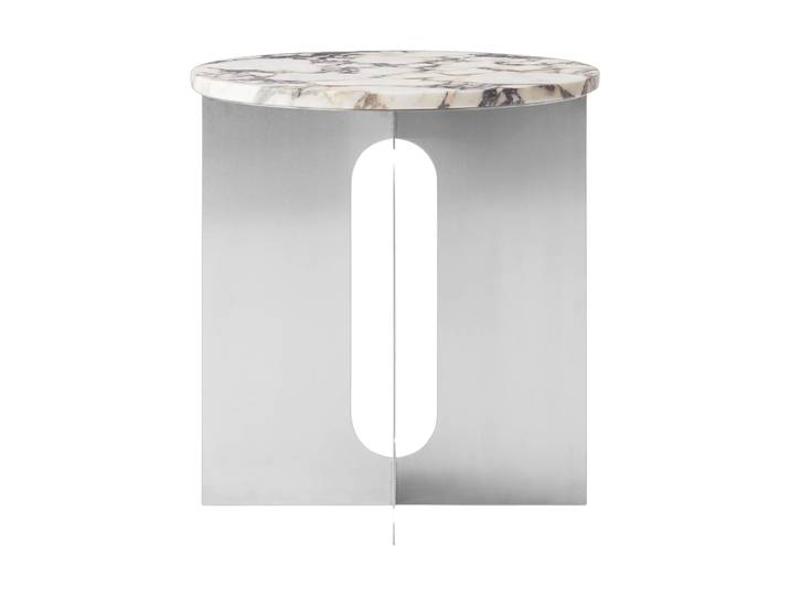 Audo Copenhagen Table d appoint Androgyne Calacatta Viola marbre-acier brossé, Ø42 cm'