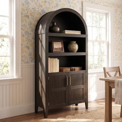 DREAMSIDEA Arched Wood Bookcase With Open Shelves And Storage Cabinet