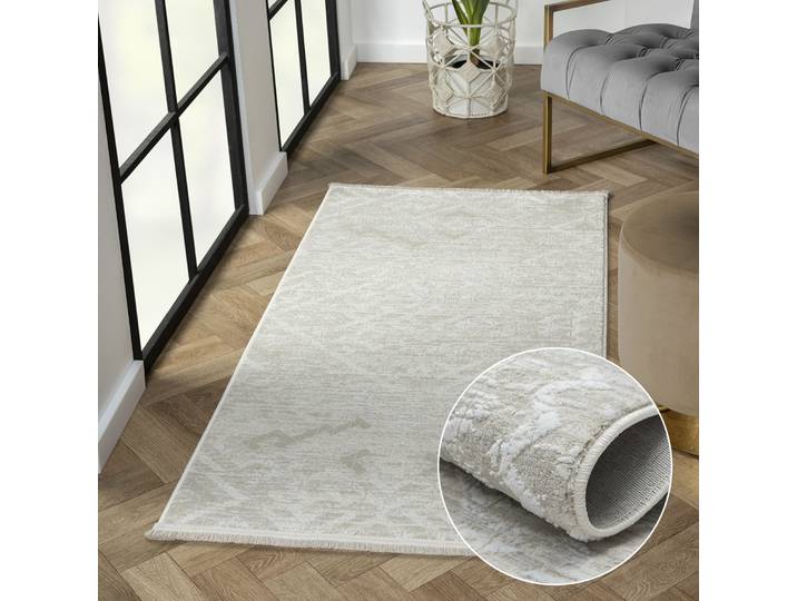 Teppich My Type 2, LAGERRÄUMUNG , beige (cream, hellgrau, weiß), B:154cm H:10mm L:230cm, Polyester, MYFLAIR MÖBEL & ACCESSOIRES, Teppiche, Teppich, Kurzflor, modernes Ethno-Style, besonders weich, auch in rund
