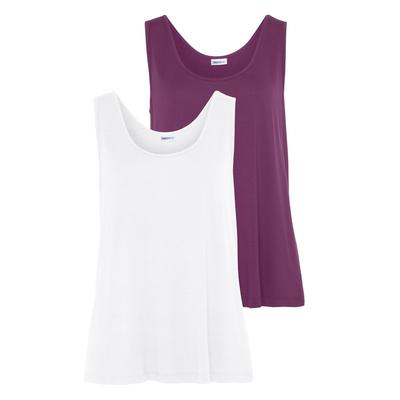 Tanktop BEACHTIME BY LASCANA "im 2er-Pack aus Viskosejersey", Damen, Gr. 36/38, lila (lila, weiß), Jersey, Obermaterial: 100% Viskose. Obermaterial 2: 100% Viskose, unifarben, figurumspielend hüftlang, Rundhals, Tops Tanktop, uni Sommertops, lockere...