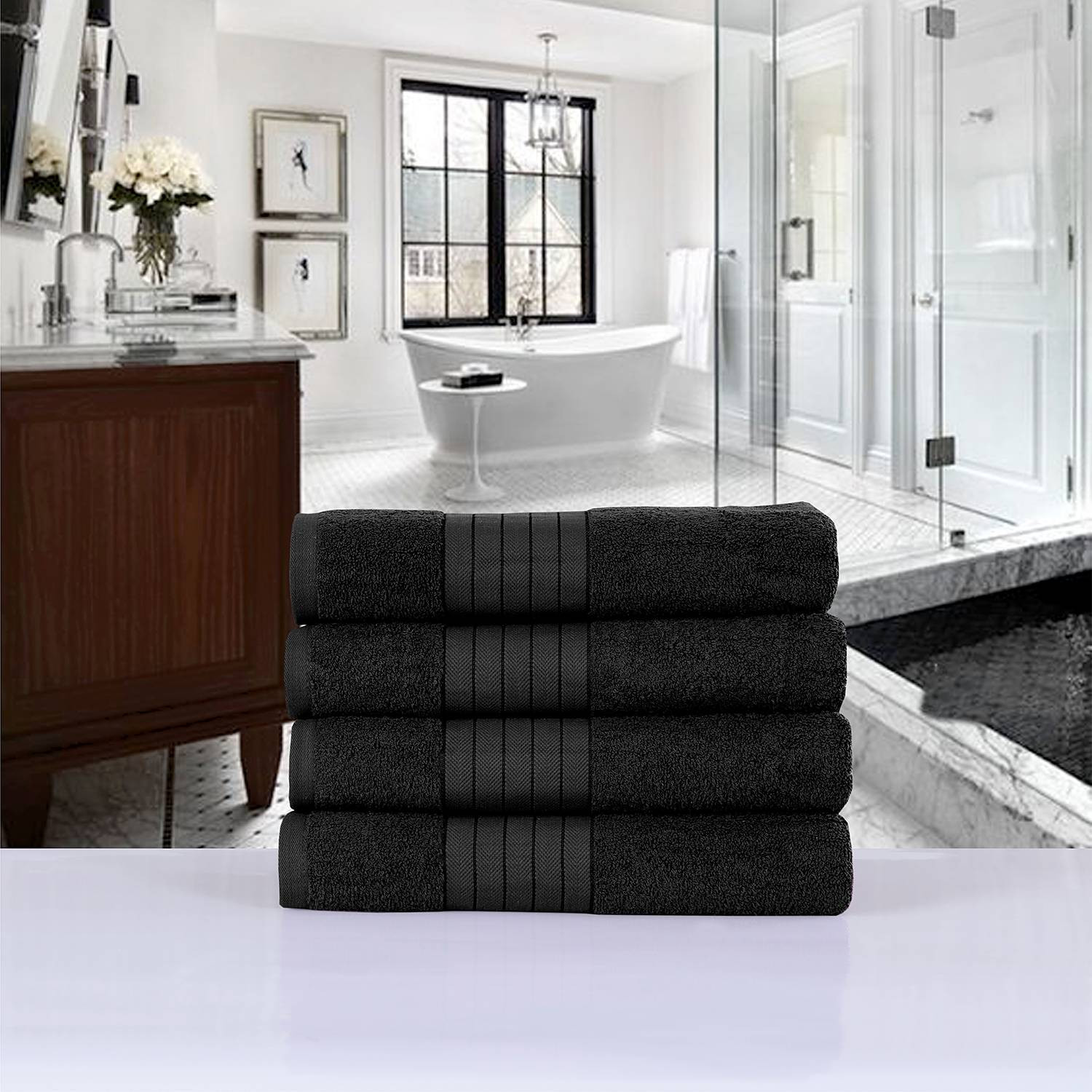 home24 Set handdoeken Branda, set van 4, grijs/antracietkleurig