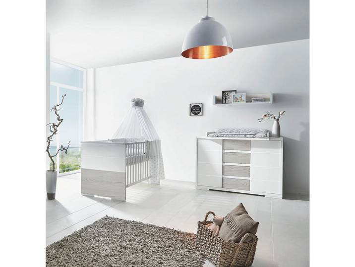 Schardt Babyzimmer Maxx Boathouse, Weiß, Pinien, Holz, Buche, massiv, 4 Schublade(n) Schubladen, DIN EN ISO 14001, zum Juniorbett umbaubar, Aufbauanleitung im Karton, Lattenrost inklusive, Schlupfsprossen, Babymöbel, Babyzimmer-Sets