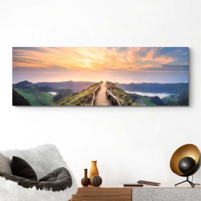 Wandbild REINDERS "Wandbild Morgenröte Berge - Sonnenaufgang - Natur", grün (farbe bild(er): grün), B:156cm H:52cm, MDF, Bilder