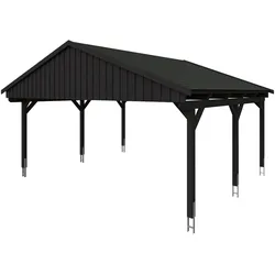 Skan Holz Fichtelberg - Satteldach Doppelcarport Breite 423 cm Gr. 1 - 618 x 566 cm Dachschalung mit Dachschindeln (schwarz) anthrazit Holzcarport