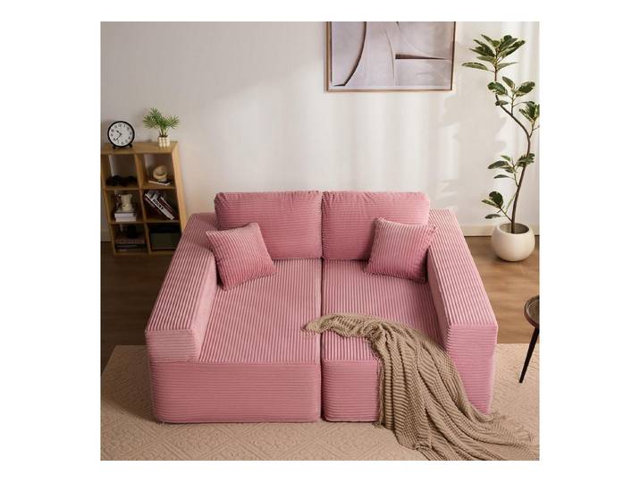 LuxusKollektion Wohnlandschaft Ecksofa L Schlafsofa Schlaffunktion Rosa Symmetrischer Doppelsitz