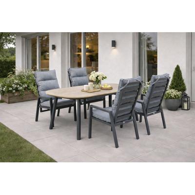 Garten-Essgruppe DESTINY "GARDA SAN MARINO 4 HL + Tisch OV 180x90cm holzf./ anthrazit", grau, B:62cm H:115cm T:67cm, Aluminium, Polywood, Sitzmöbel-Sets, Aluminium, Polywood