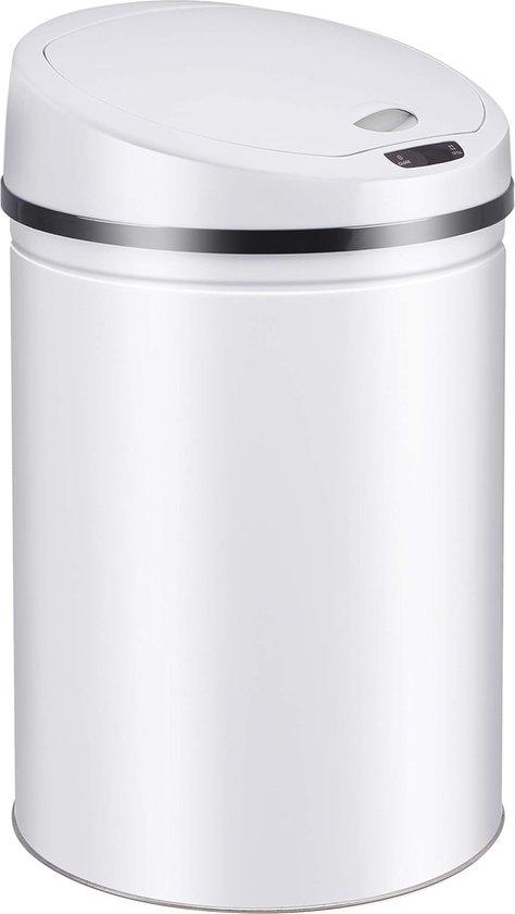 Famanu Abfallbehälter 50 Liter - Automatischer Sensor - 32 x 32 x 70 cm - Weiß