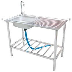 DELUKE Spültisch FREDDI Freistehend Edelstahl Silber 5x50x100cm Küchenspüle mit Spülbecken und Abtropffläche Waschbecken