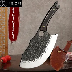 Muxel Metzgermesser Hackmesser Fleischerbeil schwer mit gebogener extradicken Klinge mit Lederscheide. Ideal für Deine Outdoor Abenteuer