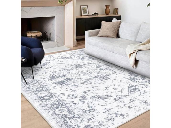 Tapis Salon 160x230cm Vintage Gris Tapis Lavable en Machine Tapis Chambre Poil Court Doux Antidérapant pour Salon Chambre à Coucher