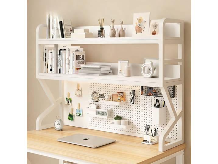 Étagère de rangement de bureau avec organisateur à panneaux perforés, support de bureau pour ordinateur à 2/3 niveaux, étagère de rangement de bureau en métal pour bureau et étude