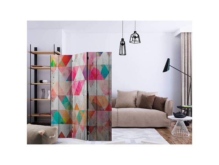 Paravent Rainbow Triangles Fleece Multicolor 135 x 172 x 3cm 3-teilig