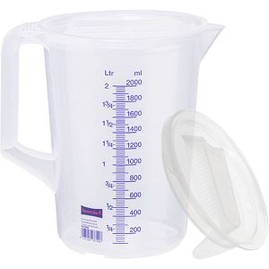 Hünersdorff Messbecher 937090, aus Kunststoff, mit ml / Liter Skala, mit Deckel, hitzebeständig, 2 Liter