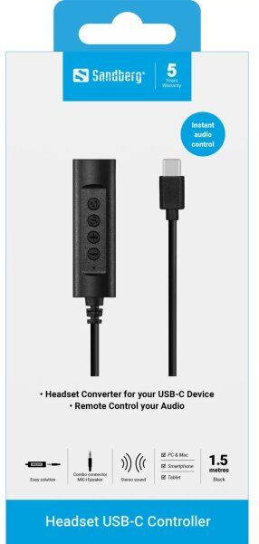 Sandberg Headset Usb-C, 1.5m, Sort
