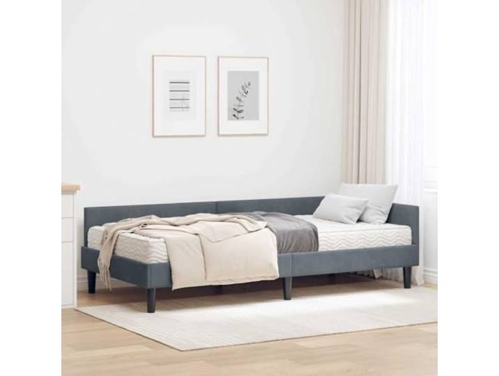 Samt Eckbettgestell mit Matratze Modernes Schlafzimmer Design Grau 90 x 200 Eckbettgestell mit Matratze 2er Set Grau Samt Einzelbett 90x200 Mit Lattenrost Polsterbett inklusive Matratze