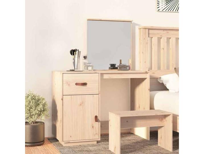 Brun Coiffeuse 95x50x134 cm Bois de pin massif - Meuble Rangement LV34083