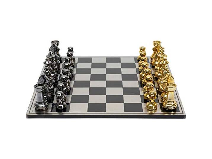 Kare Design Deko Objekt Chess, Silber/Gold, 60x60 cm, Schachbrett, Schachspiel, mit Spielfiguren, XL, Wohnzimmer